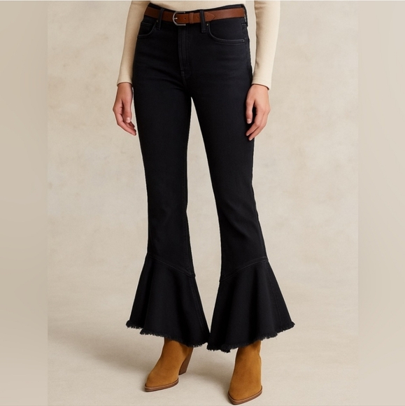 Citizens Of Humanity Drew Flounce High Rise Black Flared Raw Hem Jeans 28 NWTs - Picture 2 of 7